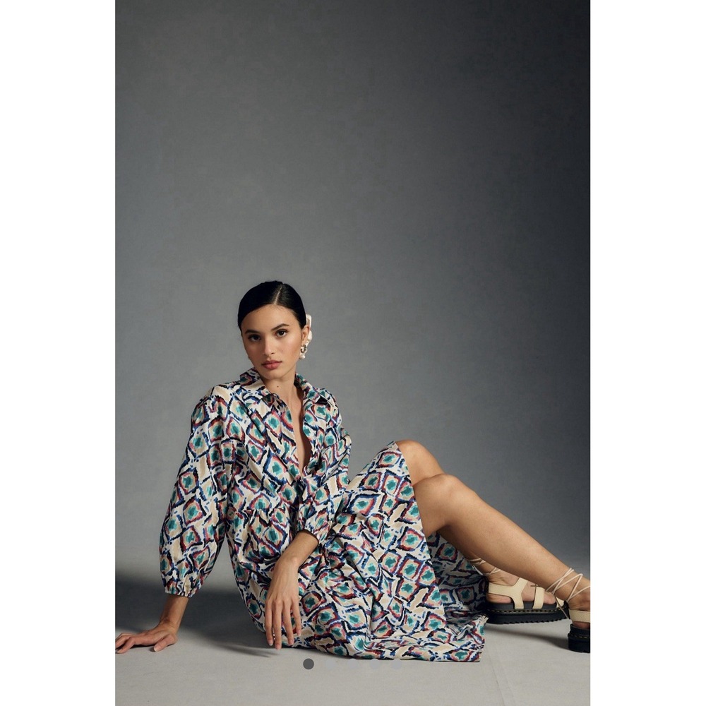 Anthropologie Maeve Bettina Shirt Dress XS Geometric Patterned Trippy Slimming - Picture 1 of 11